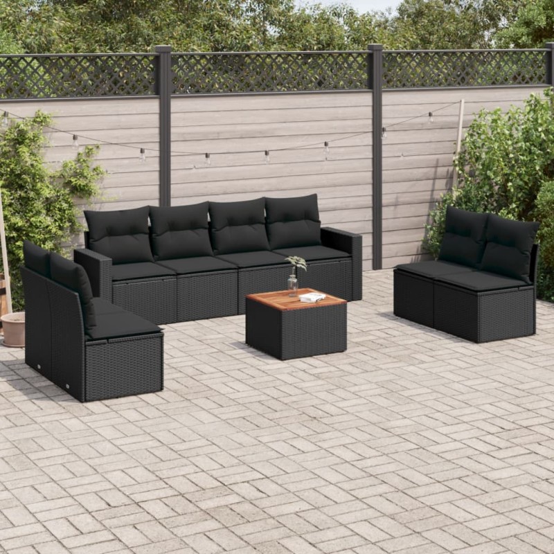 vidaXL 9-tlg. Garten-Sofagarnitur mit Kissen Schwarz Poly Rattan vidaXL 9-tlg. Garten-Sofagarnitur mit Kissen Schwarz Poly Rattan