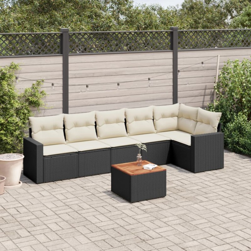 vidaXL 7-tlg. Garten-Sofagarnitur mit Kissen Schwarz Poly Rattan vidaXL 7-tlg. Garten-Sofagarnitur mit Kissen Schwarz Poly Rattan