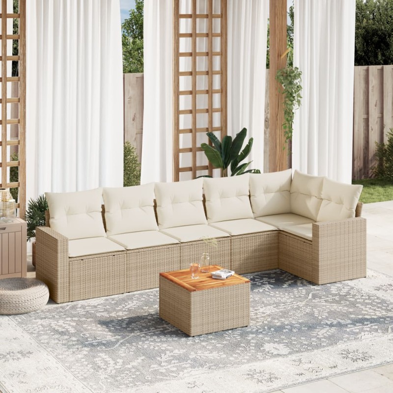 vidaXL 7-tlg. Garten-Sofagarnitur mit Kissen Beige Poly Rattan vidaXL 7-tlg. Garten-Sofagarnitur mit Kissen Beige Poly Rattan