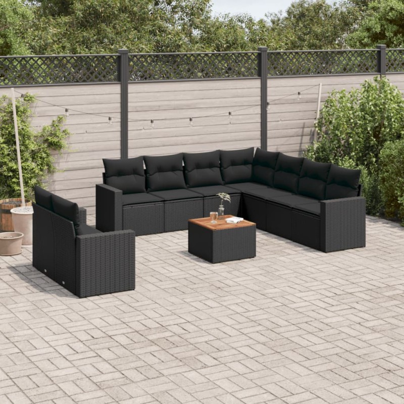 vidaXL 10-tlg. Garten-Sofagarnitur mit Kissen Schwarz Poly Rattan vidaXL 10-tlg. Garten-Sofagarnitur mit Kissen Schwarz Poly Rattan