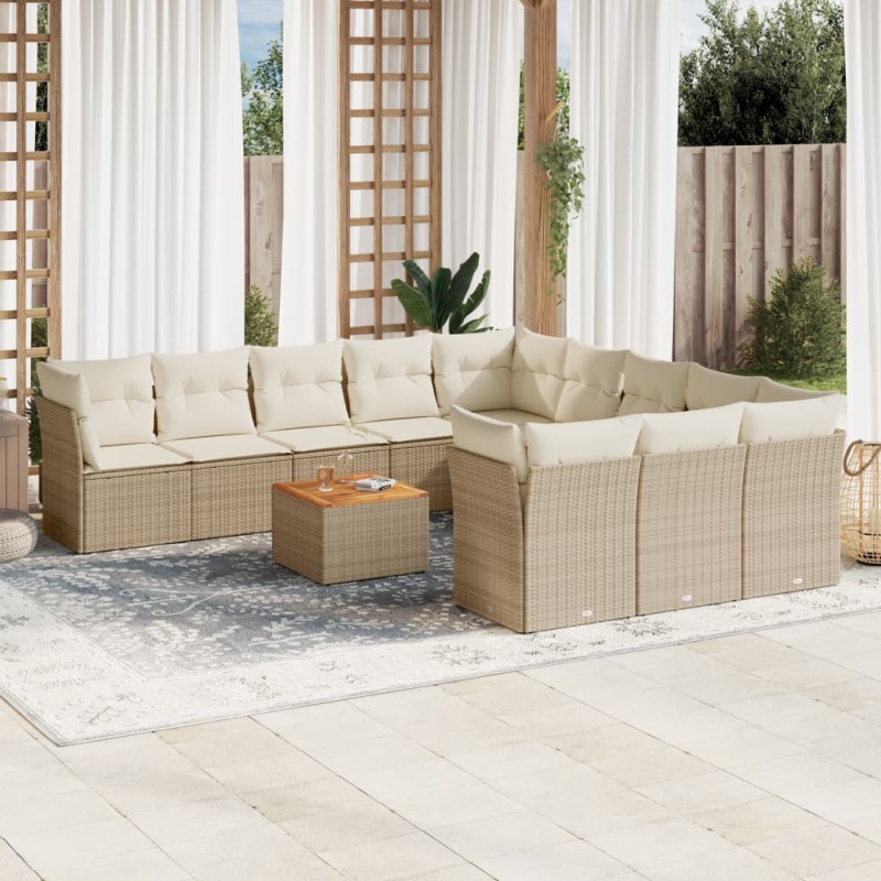 vidaXL 12-tlg. Garten-Sofagarnitur mit Kissen Beige Poly Rattan vidaXL 12-tlg. Garten-Sofagarnitur mit Kissen Beige Poly Rattan