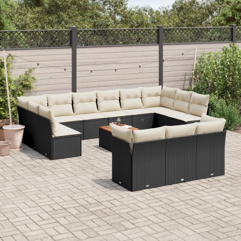 vidaXL 14-tlg. Garten-Sofagarnitur mit Kissen Schwarz Poly Rattan vidaXL 14-tlg. Garten-Sofagarnitur mit Kissen Schwarz Poly Rattan
