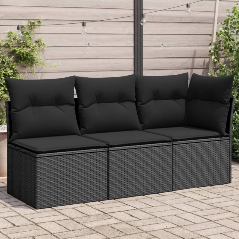 vidaXL Gartensofa mit Kissen 3-Sitzer Schwarz Poly Rattan vidaXL Gartensofa mit Kissen 3-Sitzer Schwarz Poly Rattan
