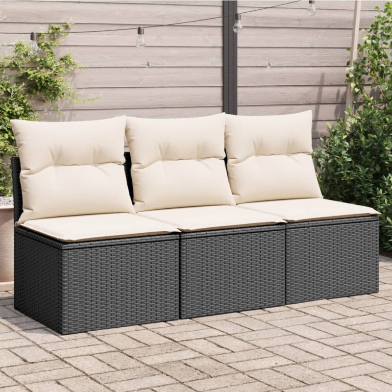 vidaXL Gartensofa mit Kissen 3-Sitzer Schwarz Poly Rattan vidaXL Gartensofa mit Kissen 3-Sitzer Schwarz Poly Rattan