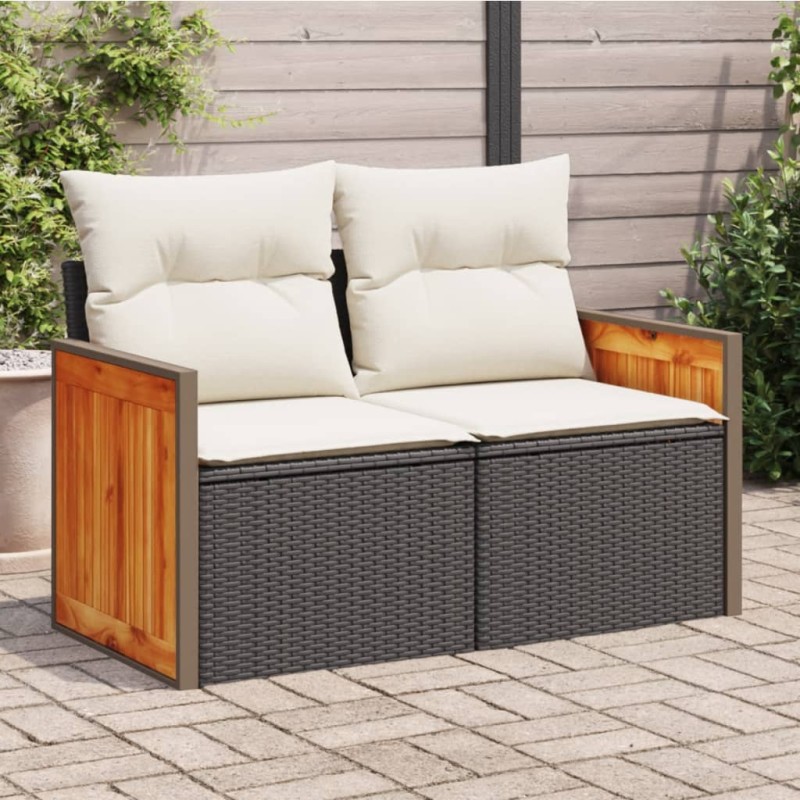 vidaXL Gartensofa mit Kissen 2-Sitzer Schwarz Poly Rattan vidaXL Gartensofa mit Kissen 2-Sitzer Schwarz Poly Rattan