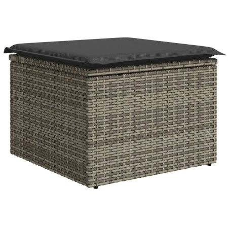 vidaXL Gartenhocker mit Kissen Grau 55x55x37 cm Poly Rattan