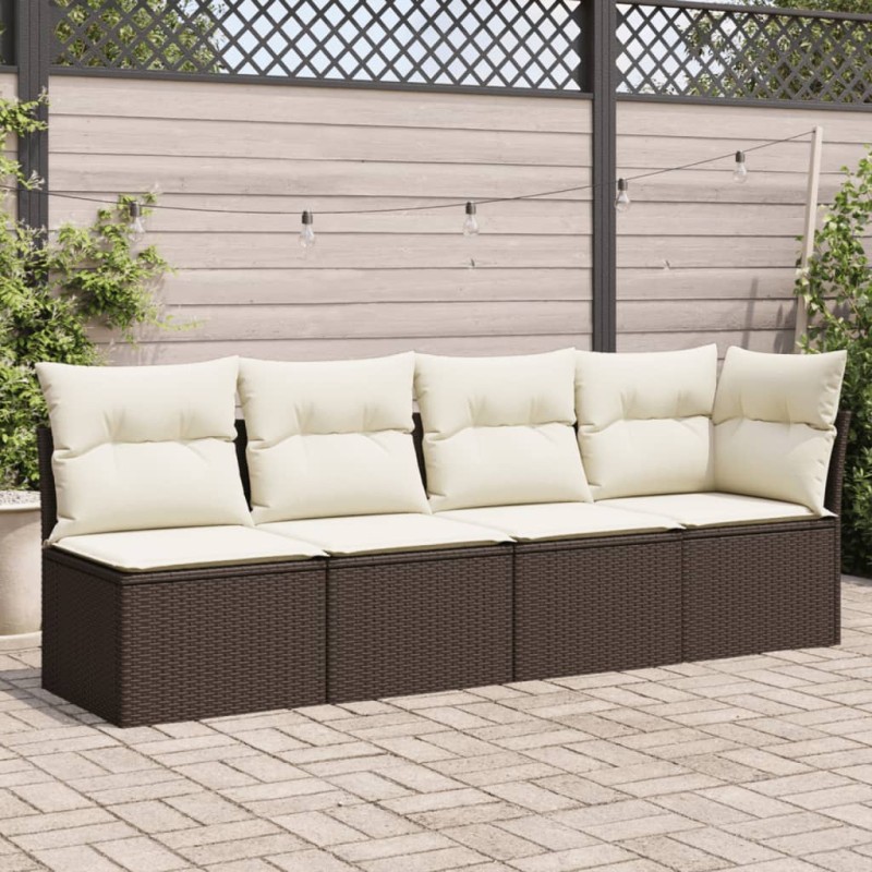 vidaXL Gartensofa mit Kissen 4-Sitzer Braun Poly Rattan vidaXL Gartensofa mit Kissen 4-Sitzer Braun Poly Rattan