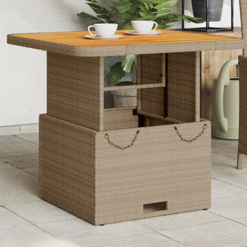 vidaXL Gartentisch Beige 80x80x71 cm Poly Rattan und Akazienholz vidaXL Gartentisch Beige 80x80x71 cm Poly Rattan und Akazienholz