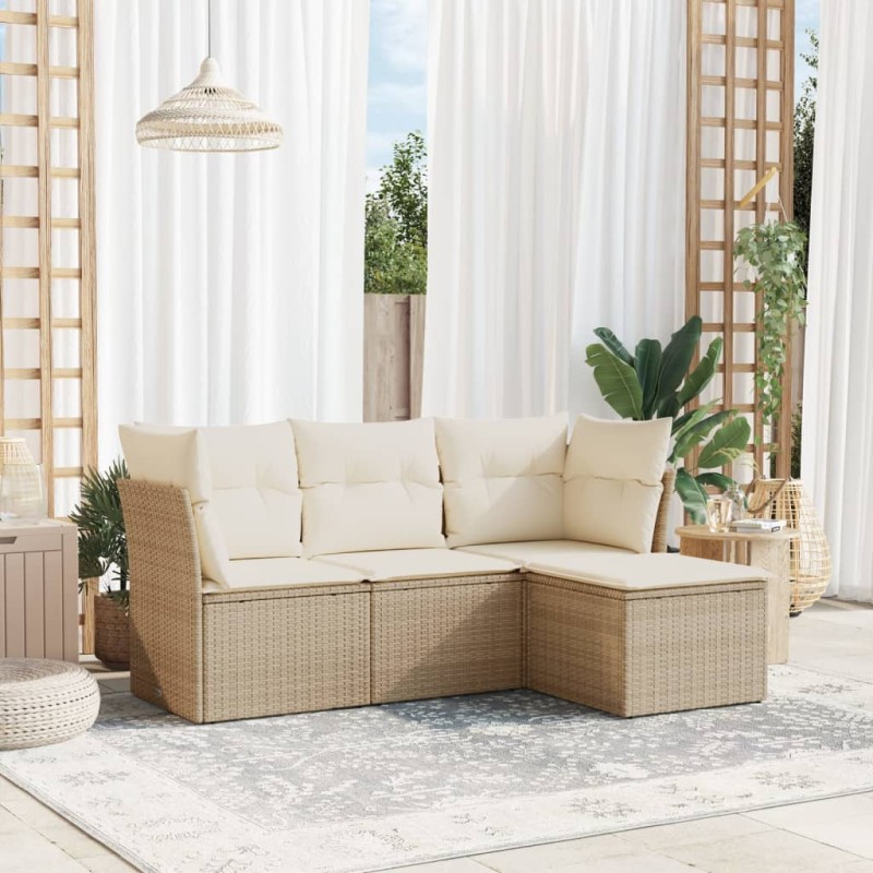 vidaXL 4-tlg. Garten-Sofagarnitur mit Kissen Beige Poly Rattan vidaXL 4-tlg. Garten-Sofagarnitur mit Kissen Beige Poly Rattan