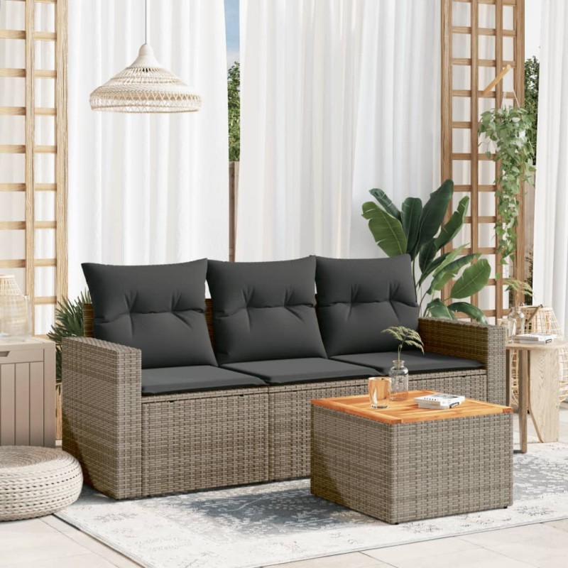 vidaXL 4-tlg. Garten-Sofagarnitur mit Kissen Grau Poly Rattan vidaXL 4-tlg. Garten-Sofagarnitur mit Kissen Grau Poly Rattan