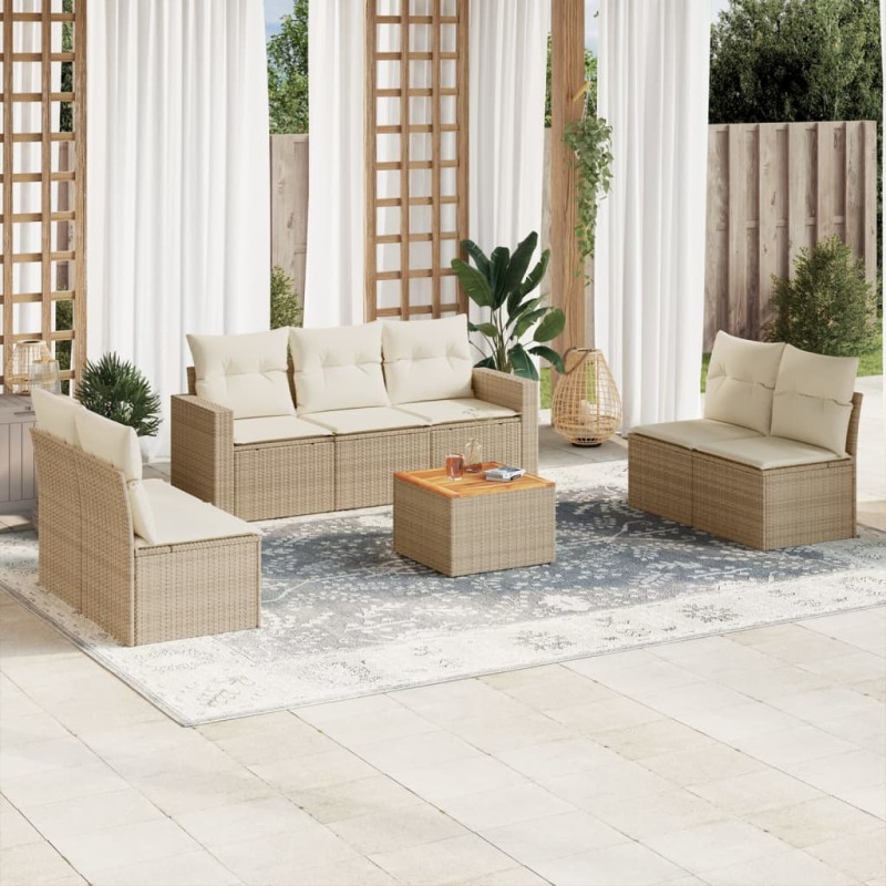 vidaXL 8-tlg. Garten-Sofagarnitur mit Kissen Beige Poly Rattan vidaXL 8-tlg. Garten-Sofagarnitur mit Kissen Beige Poly Rattan