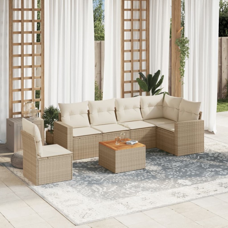 vidaXL 7-tlg. Garten-Sofagarnitur mit Kissen Beige Poly Rattan vidaXL 7-tlg. Garten-Sofagarnitur mit Kissen Beige Poly Rattan