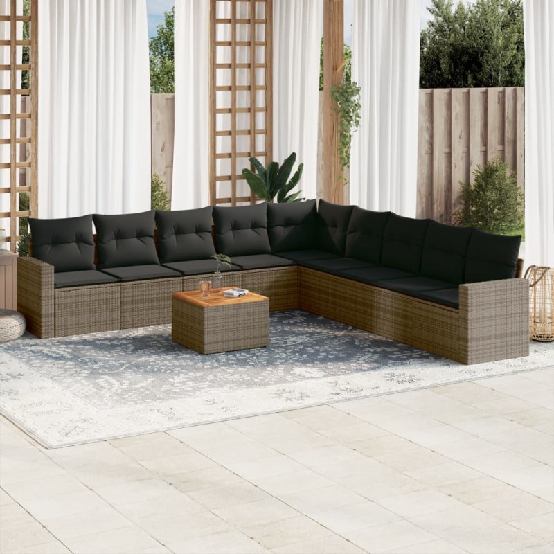 vidaXL 10-tlg. Garten-Sofagarnitur mit Kissen Grau Poly Rattan vidaXL 10-tlg. Garten-Sofagarnitur mit Kissen Grau Poly Rattan