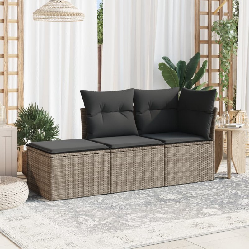 vidaXL 3-tlg. Garten-Sofagarnitur mit Kissen Grau Poly Rattan vidaXL 3-tlg. Garten-Sofagarnitur mit Kissen Grau Poly Rattan