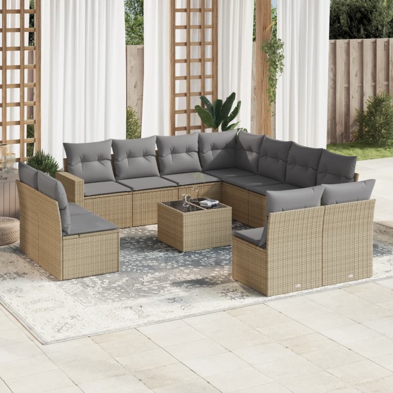 vidaXL 12-tlg. Garten-Sofagarnitur mit Kissen Beige Poly Rattan vidaXL 12-tlg. Garten-Sofagarnitur mit Kissen Beige Poly Rattan