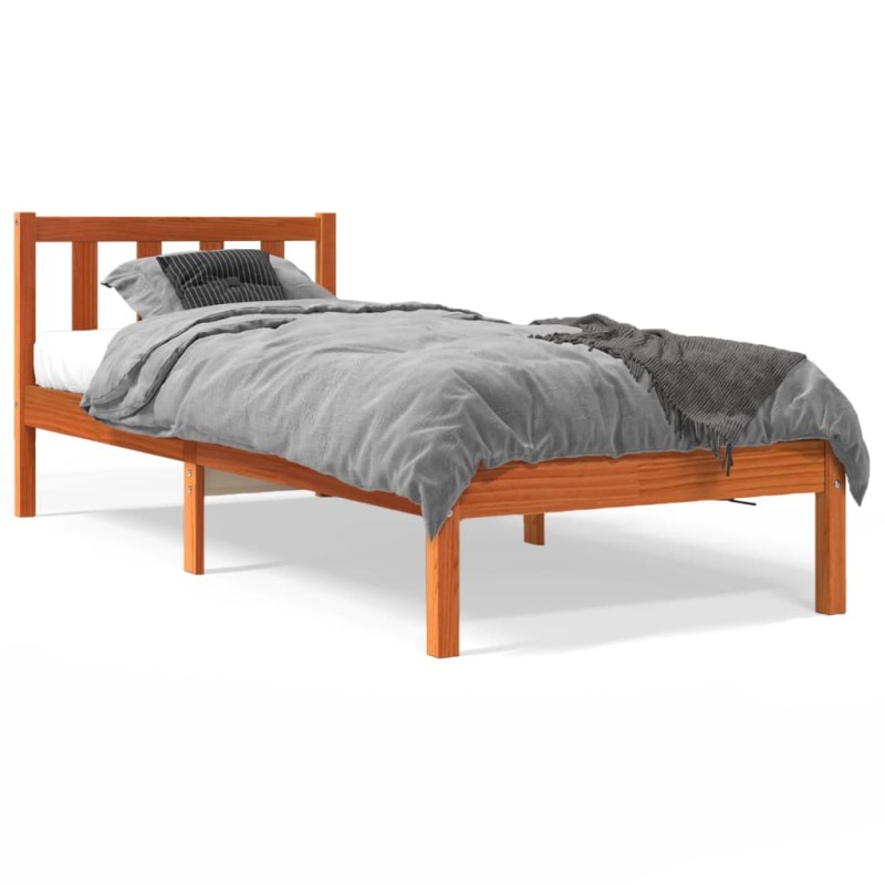 vidaXL Massivholzbett ohne Matratze Wachsbraun 90x190 cm Kiefernholz vidaXL Massivholzbett ohne Matratze Wachsbraun 90x190 cm Kiefernholz