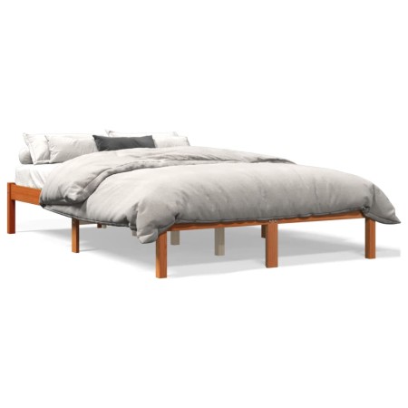 vidaXL Massivholzbett ohne Matratze Wachsbraun 135x190 cm Kiefernholz