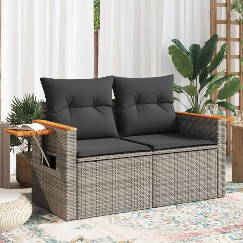 vidaXL Gartensofa 2-Sitzer mit Kissen Grau Poly Rattan vidaXL Gartensofa 2-Sitzer mit Kissen Grau Poly Rattan