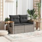 vidaXL Gartensofa 2-Sitzer mit Kissen Grau Poly Rattan vidaXL Gartensofa 2-Sitzer mit Kissen Grau Poly Rattan