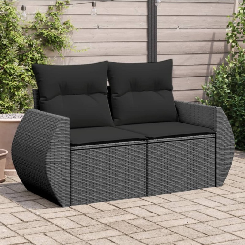 vidaXL Gartensofa mit Kissen 2-Sitzer Schwarz Poly Rattan vidaXL Gartensofa mit Kissen 2-Sitzer Schwarz Poly Rattan