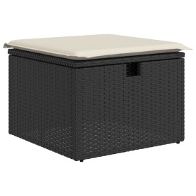 vidaXL Gartenhocker mit Kissen Schwarz 55x55x37 cm Poly Rattan