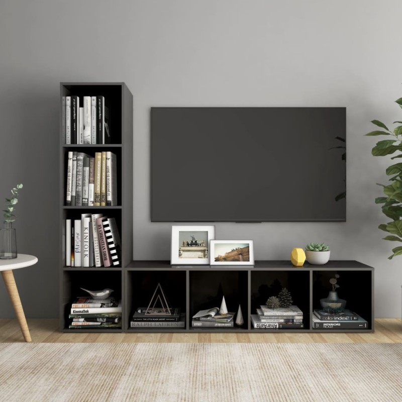 vidaXL TV-Schränke 2 Stk. Hochglanz-Grau 142,5x35x36,5cm Holzwerkstoff vidaXL TV-Schränke 2 Stk. Hochglanz-Grau 142,5x35x36,5cm Holzwerkstoff