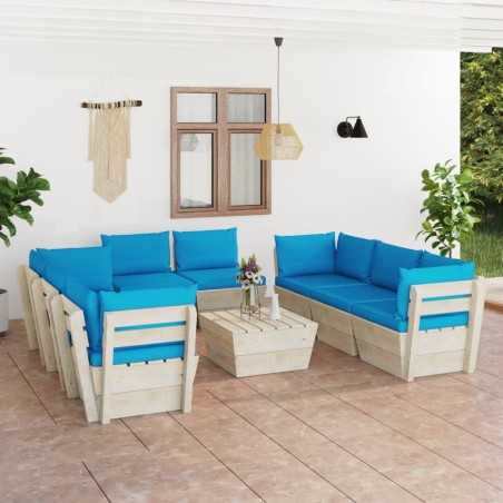 vidaXL 9-tlg. Garten-Sofagarnitur aus Paletten mit Kissen Fichtenholz 