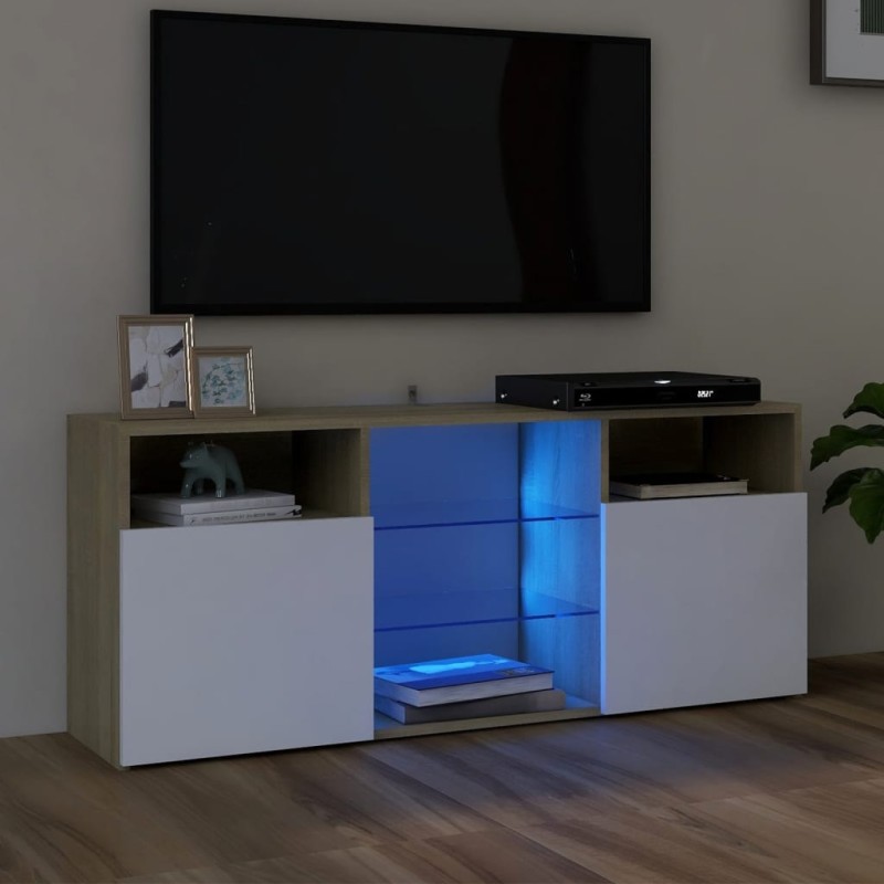 vidaXL TV-Schrank mit LED-Leuchten Weiß Sonoma-Eiche 120x30x50 cm vidaXL TV-Schrank mit LED-Leuchten Weiß Sonoma-Eiche 120x30x50 cm