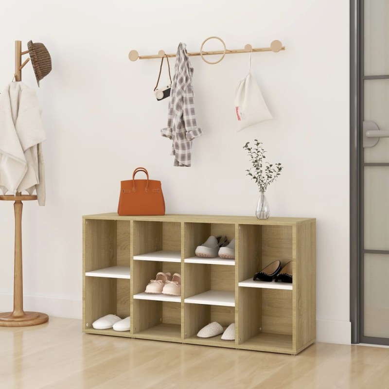 vidaXL Schuhbank Weiß und Sonoma-Eiche 103x30x54,5 cm Holzwerkstoff vidaXL Schuhbank Weiß und Sonoma-Eiche 103x30x54,5 cm Holzwerkstoff