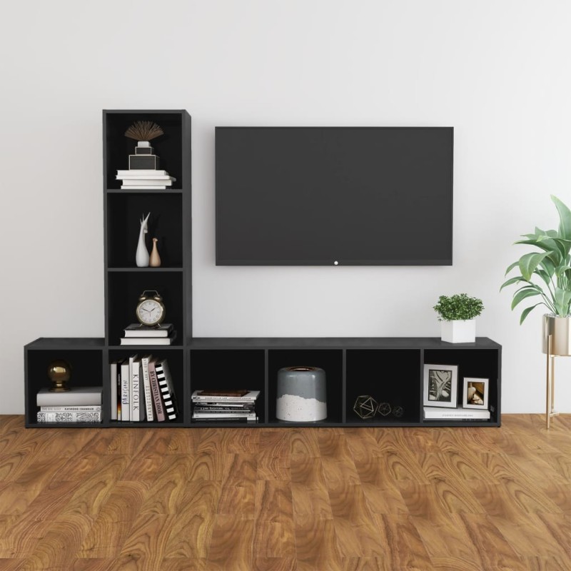 vidaXL 3-tlg. TV-Schrank-Set Hochglanz-Grau Holzwerkstoff vidaXL 3-tlg. TV-Schrank-Set Hochglanz-Grau Holzwerkstoff