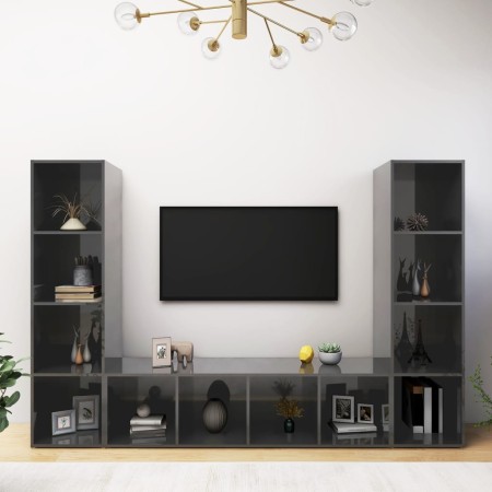vidaXL TV-Schränke 3 Stk. Hochglanz-Grau 142,5x35x36,5cm Holzwerkstoff