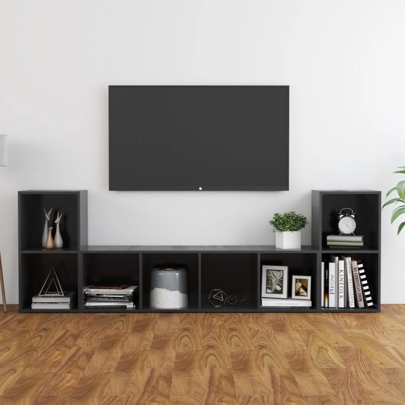 vidaXL 3-tlg. TV-Schrank-Set Grau Holzwerkstoff vidaXL 3-tlg. TV-Schrank-Set Grau Holzwerkstoff