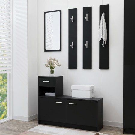 vidaXL Garderobenset Flur Schwarz 100x25x76,5 cm Holzwerkstoff