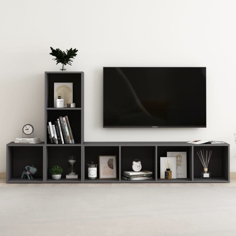 vidaXL 3-tlg. TV-Schrank-Set Grau Holzwerkstoff vidaXL 3-tlg. TV-Schrank-Set Grau Holzwerkstoff