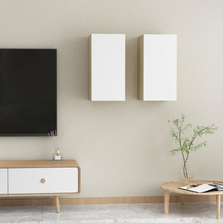 vidaXL TV-Schränke 2 Stk. Weiß Sonoma-Eiche 30,5x30x60cm Holzwerkstoff