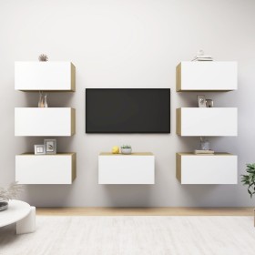 vidaXL TV-Schränke 7 Stk. Weiß Sonoma-Eiche 30,5x30x60cm Holzwerkstoff