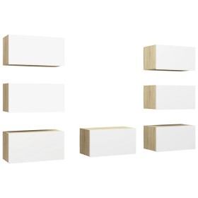 vidaXL TV-Schränke 7 Stk. Weiß Sonoma-Eiche 30,5x30x60cm Holzwerkstoff