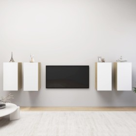 vidaXL TV-Schränke 4 Stk. Weiß Sonoma-Eiche 30,5x30x60cm Holzwerkstoff