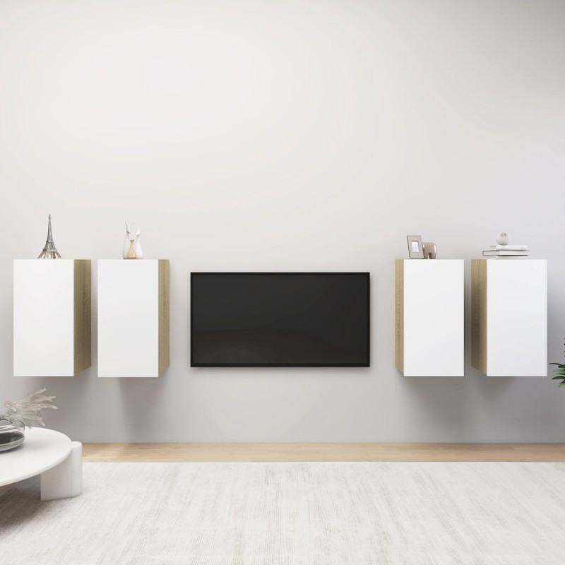 vidaXL TV-Schränke 4 Stk. Weiß Sonoma-Eiche 30,5x30x60cm Holzwerkstoff vidaXL TV-Schränke 4 Stk. Weiß Sonoma-Eiche 30,5x30x60cm Holzwerkstoff