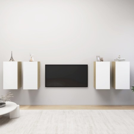vidaXL TV-Schränke 4 Stk. Weiß Sonoma-Eiche 30,5x30x60cm Holzwerkstoff