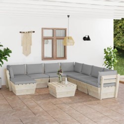 9-tlg. Garten-Sofagarnitur aus Paletten mit Kissen Fichtenholz