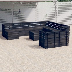 10-tlg. Garten-Sofagarnitur aus Paletten Kiefernholz Dunkelgrau