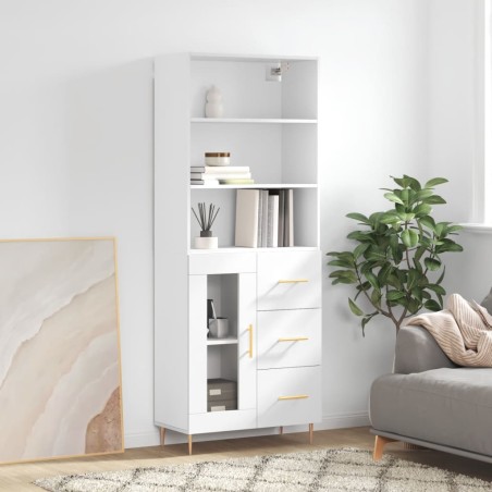Highboard Hochglanz-Weiß 69,5x34x180 cm Holzwerkstoff