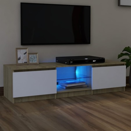 vidaXL TV-Schrank mit LED-Leuchten Weiß Sonoma-Eiche 140x40x35,5 cm