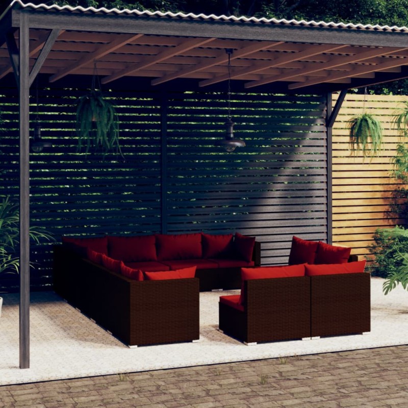 vidaXL 12-tlg. Garten-Lounge-Set mit Kissen Braun Poly Rattan vidaXL 12-tlg. Garten-Lounge-Set mit Kissen Braun Poly Rattan
