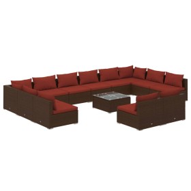 vidaXL 13-tlg. Garten-Lounge-Set mit Kissen Braun Poly Rattan