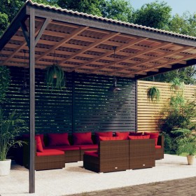vidaXL 9-tlg. Garten-Lounge-Set mit Kissen Braun Poly Rattan