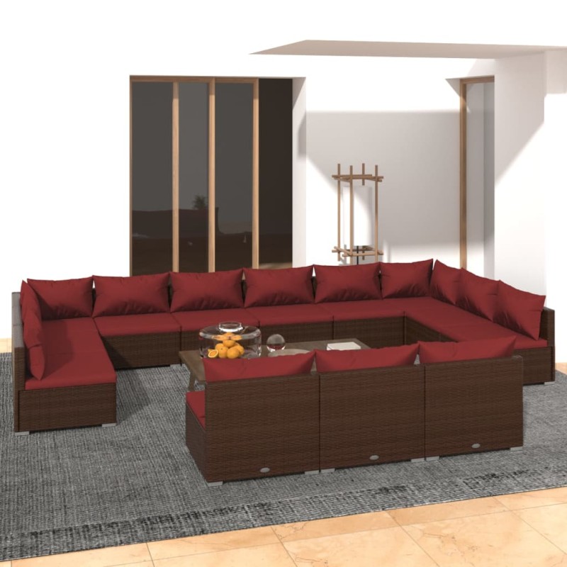 vidaXL 13-tlg. Garten-Lounge-Set mit Kissen Braun Poly Rattan vidaXL 13-tlg. Garten-Lounge-Set mit Kissen Braun Poly Rattan