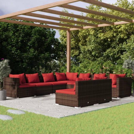 vidaXL 9-tlg. Garten-Lounge-Set mit Kissen Braun Poly Rattan