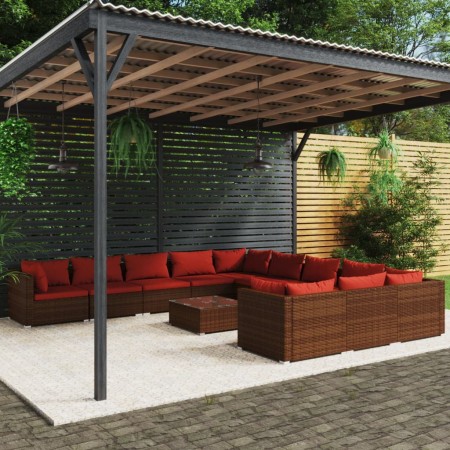 vidaXL 12-tlg. Garten-Lounge-Set mit Kissen Poly Rattan Braun